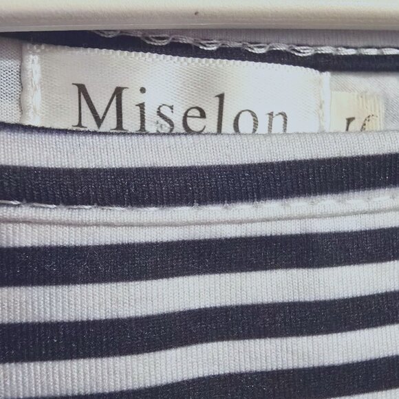 Miselon B/W Striped Mini Dress w/ Belt and Side Pockets Boat-Neck Size S Stretch - Picture 5 of 6